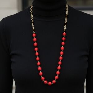 Elegant Red and Gold Beaded Necklace